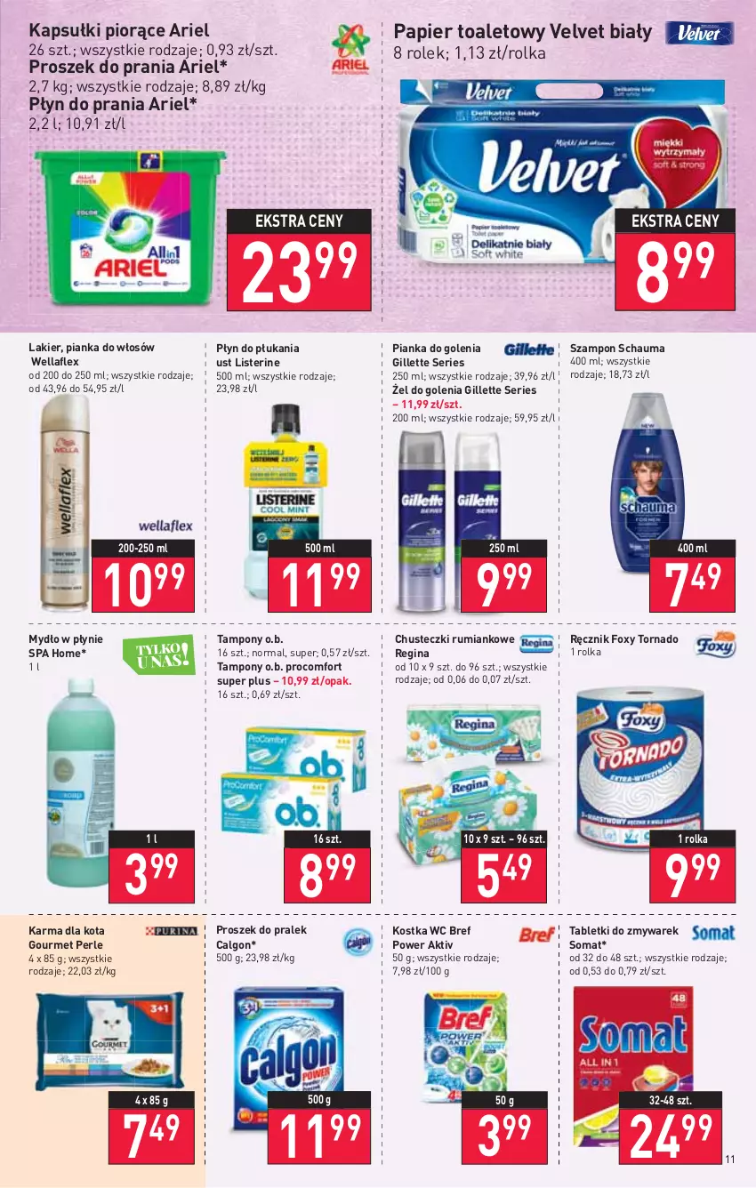 Gazetka promocyjna Stokrotka - Market - ważna 03.02 do 09.02.2022 - strona 11 - produkty: Ariel, Bref, Calgon, Chusteczki, Foxy, Gillette, Gin, Lakier, LG, Listerine, Mydło, Mydło w płynie, O.B., Papier, Papier toaletowy, Pianka do golenia, Pianka do włosów, Płyn do płukania, Płyn do prania, Proszek do prania, Ręcznik, Rum, Schauma, Ser, Somat, Szampon, Tablet, Tampony, Velvet, Wella, Wellaflex