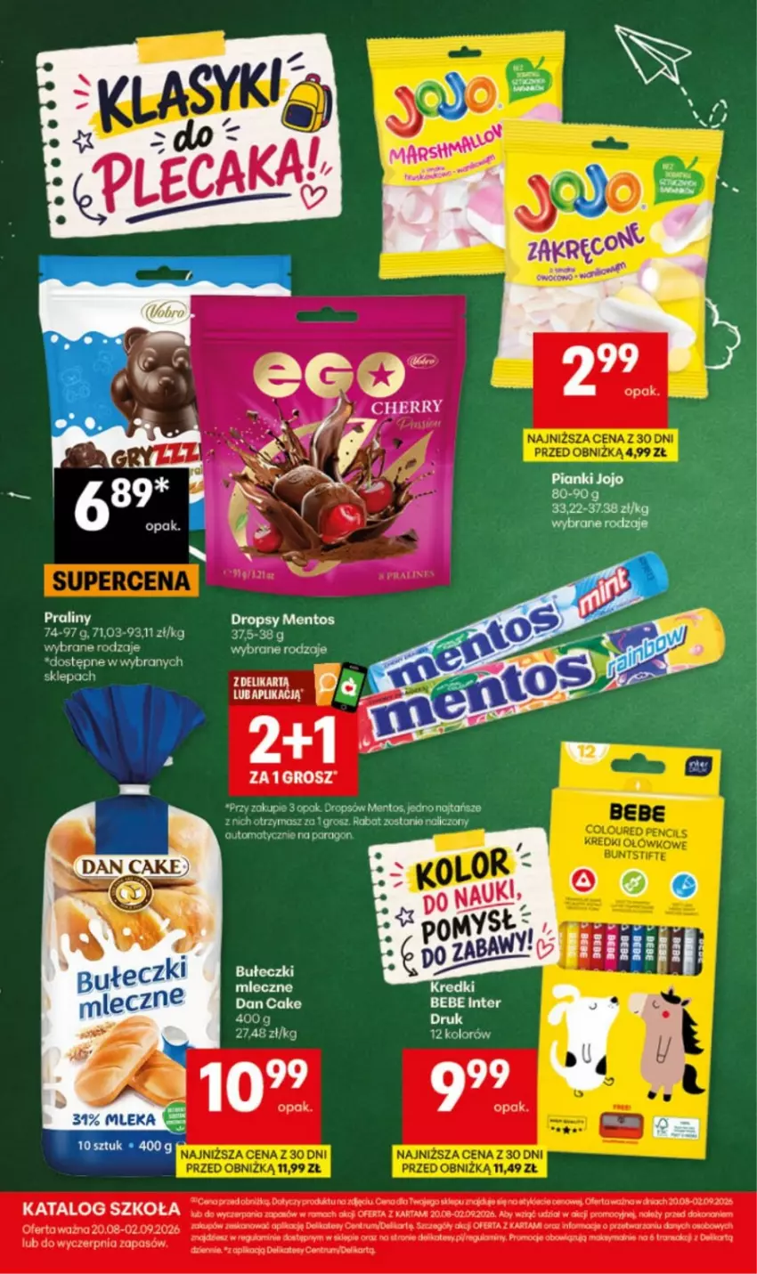 Gazetka promocyjna Delikatesy Centrum - Katalog Szkoła DC34-DC35 - ważna 20.08 do 02.09.2026 - strona 20 - produkty: Bułeczki, Bułeczki mleczne, Dan Cake, LG, Mentos