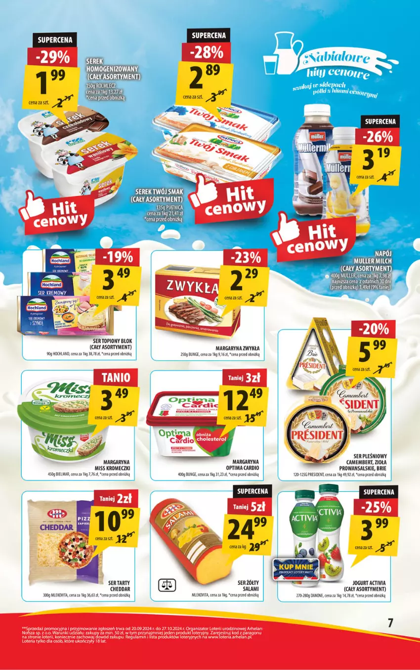 Gazetka promocyjna Arhelan - Gazetka - ważna 20.09 do 29.09.2024 - strona 7 - produkty: Activia, AEG, Brie, Camembert, Cheddar, Fa, Hochland, Jogurt, Kaki, Margaryna, Mleko, Mlekovita, Optima, Optima Cardio, Salami, Ser, Ser pleśniowy, Ser topiony, Top