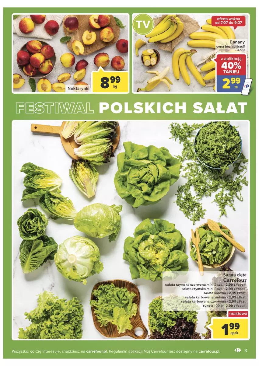 Gazetka promocyjna Carrefour - Gazetka Targ świeżości - ważna 05.07 do 11.07.2022 - strona 3 - produkty: Banany, LANA, Nektar, Rukola, Sałat, Sałata lodowa