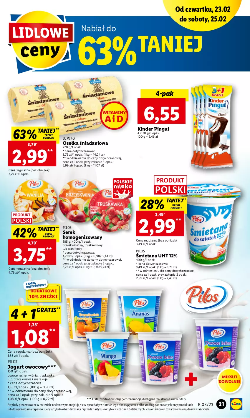 Gazetka promocyjna Lidl - GAZETKA - ważna 23.02 do 25.02.2023 - strona 21 - produkty: Danio, Gra, Jogurt, Jogurt owocowy, Kinder, Owoce, Pilos, Ser, Serek