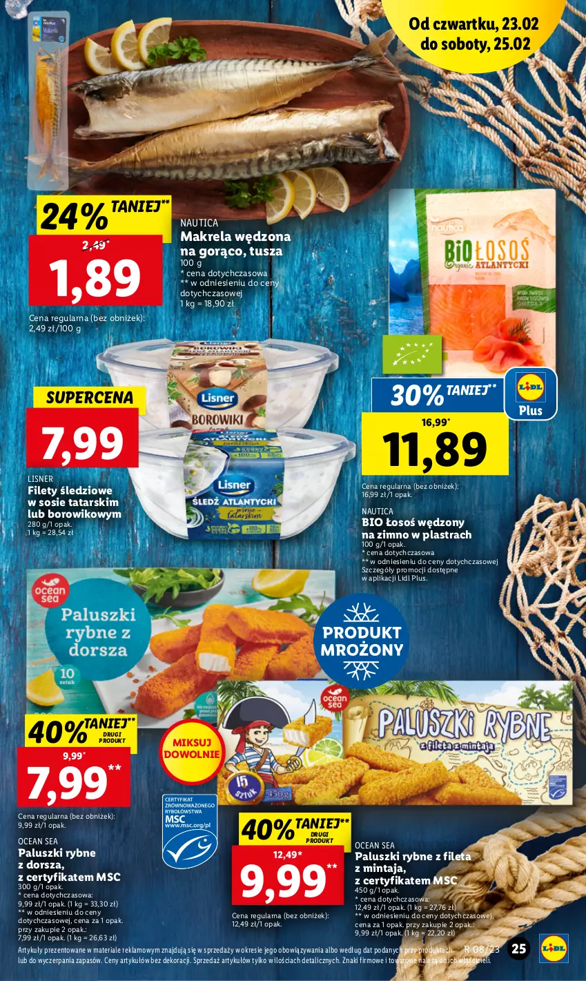 Gazetka promocyjna Lidl - GAZETKA - ważna 23.02 do 25.02.2023 - strona 25 - produkty: Dorsz, Lisner, Mintaj, Paluszki rybne, Sos, Tusz, Wiko