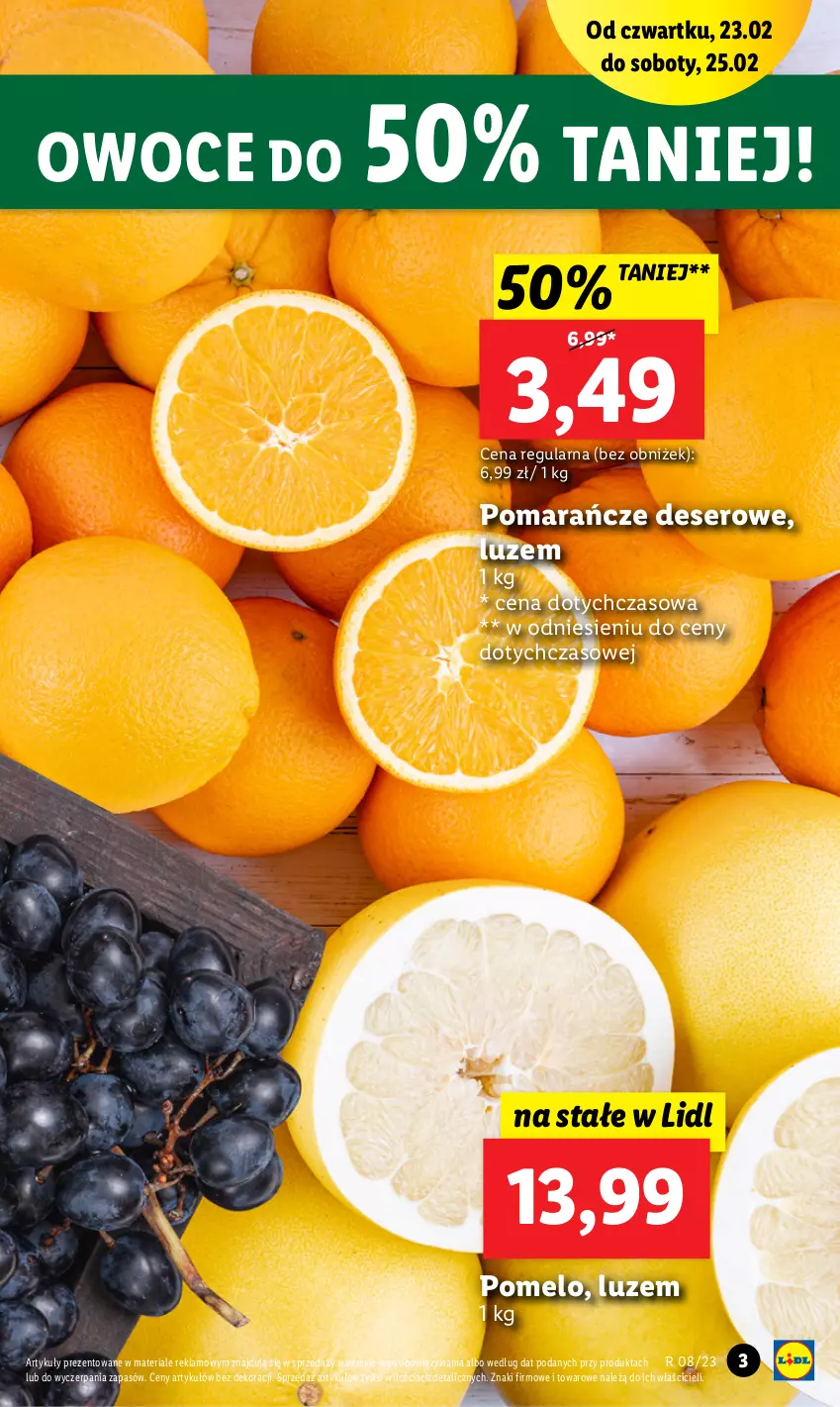 Gazetka promocyjna Lidl - GAZETKA - ważna 23.02 do 25.02.2023 - strona 3 - produkty: Deser, Owoce, Pomarańcze, Pomelo, Ser