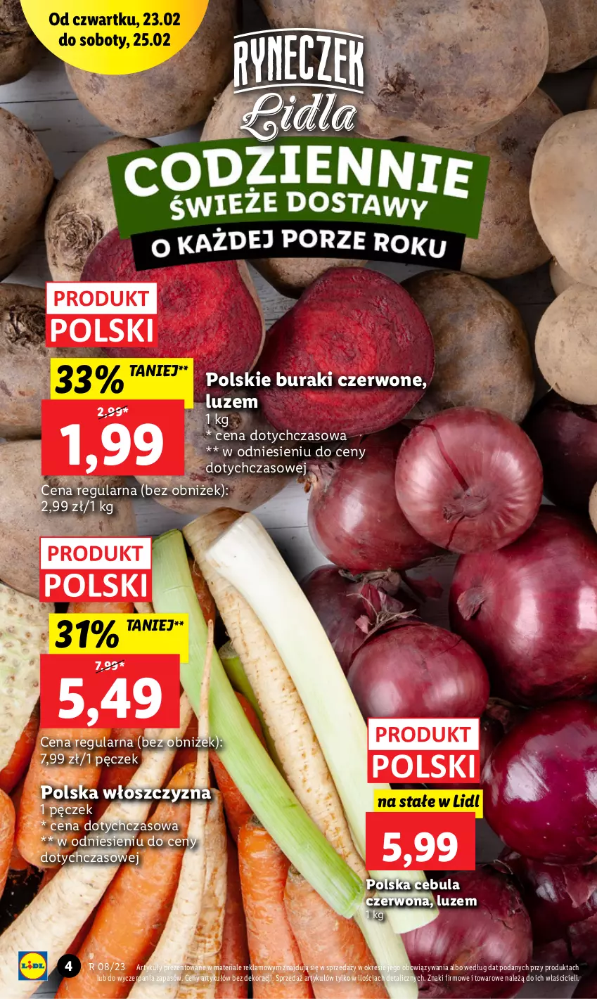 Gazetka promocyjna Lidl - GAZETKA - ważna 23.02 do 25.02.2023 - strona 4 - produkty: Buraki, Cebula, Cebula czerwona