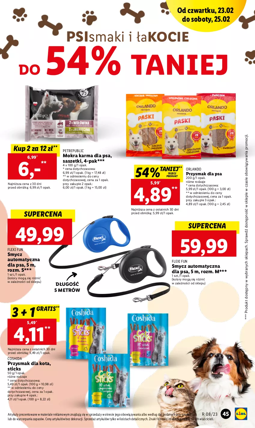 Gazetka promocyjna Lidl - GAZETKA - ważna 23.02 do 25.02.2023 - strona 45 - produkty: Gra, Koc, Mokra karma, Przysmak dla kota, Przysmak dla psa, Smycz