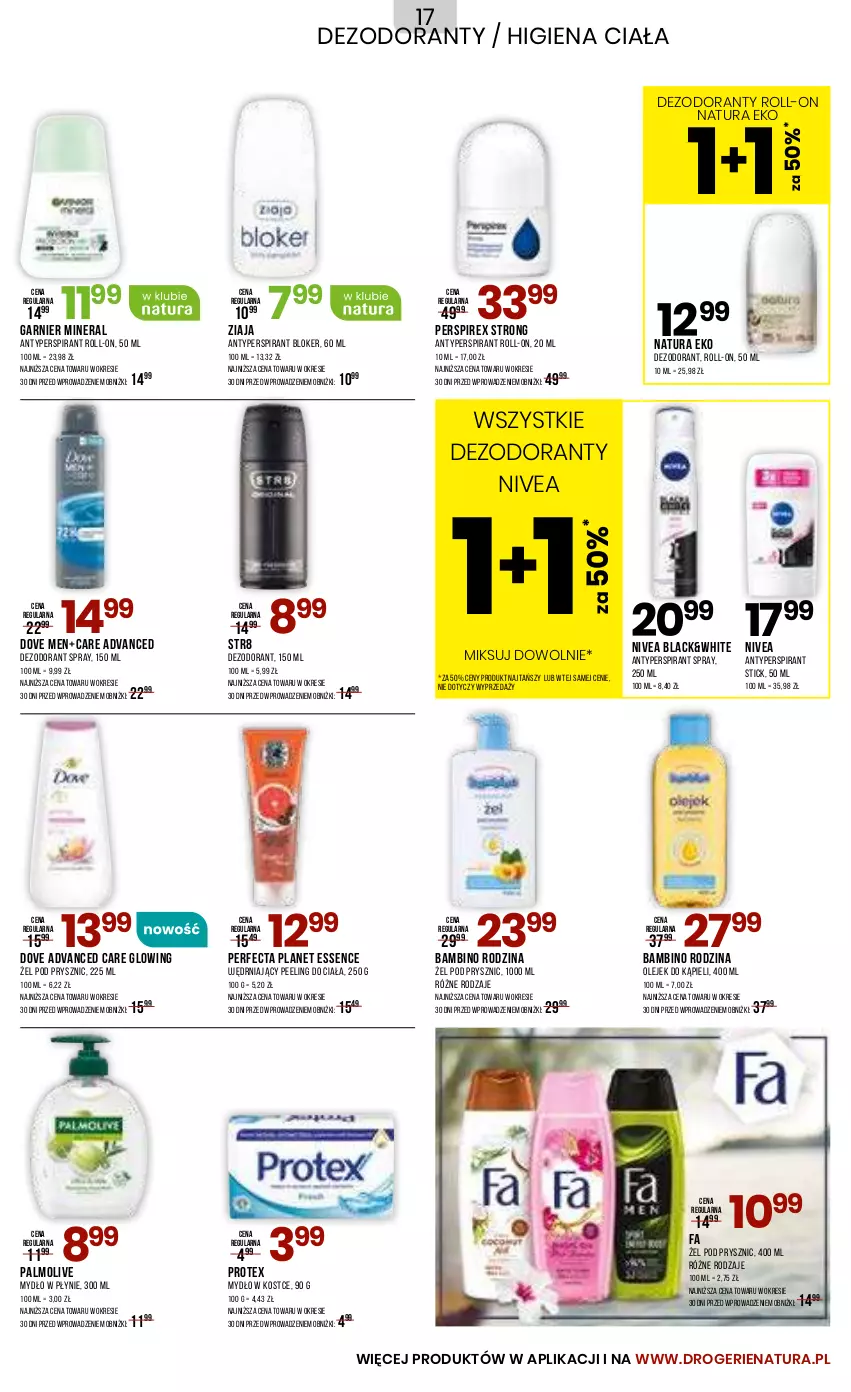 Gazetka promocyjna Drogerie Natura - Gazetka Drogerie Natura - ważna 05.08 do 03.09.2024 - strona 17 - produkty: Advanced Care, Antyperspirant, Dezodorant, Dove, Fa, Garnier, Lack, Mydło, Mydło w płynie, Nivea, Olej, Palmolive, Peeling, Perfecta, Str8, Ziaja