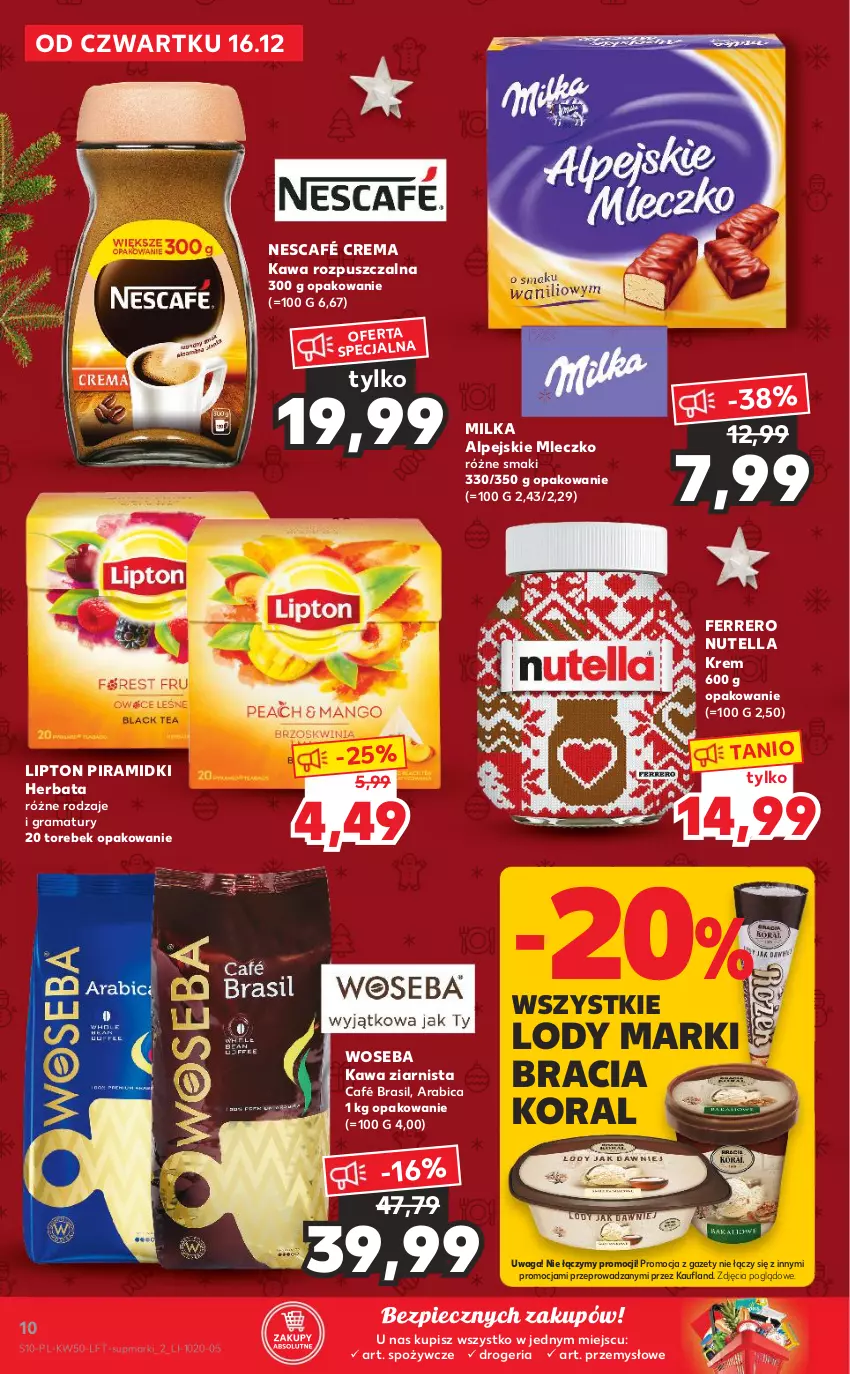 Gazetka promocyjna Kaufland - OFERTA TYGODNIA - ważna 16.12 do 21.12.2021 - strona 10 - produkty: BIC, Ferrero, Gra, Herbata, Kawa, Kawa rozpuszczalna, Kawa ziarnista, Lipton, Lody, Milka, Mleczko, Nescafé, Nutella, Piec, Rama, Waga, Woseba