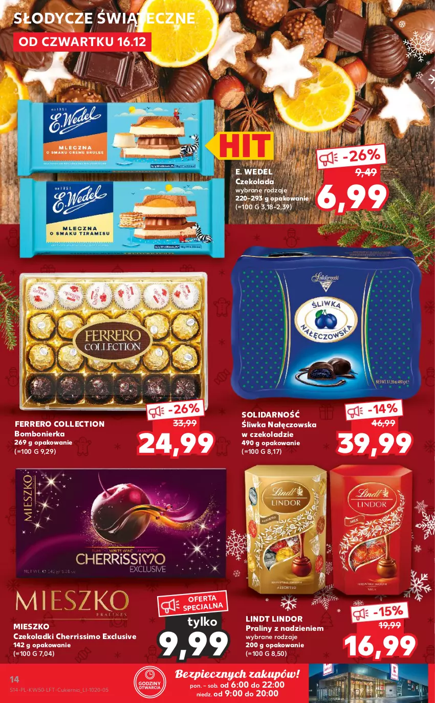 Gazetka promocyjna Kaufland - OFERTA TYGODNIA - ważna 16.12 do 21.12.2021 - strona 14 - produkty: Cukier, Czekolada, E. Wedel, Ferrero, Lindor, Lindt, Piec, Praliny