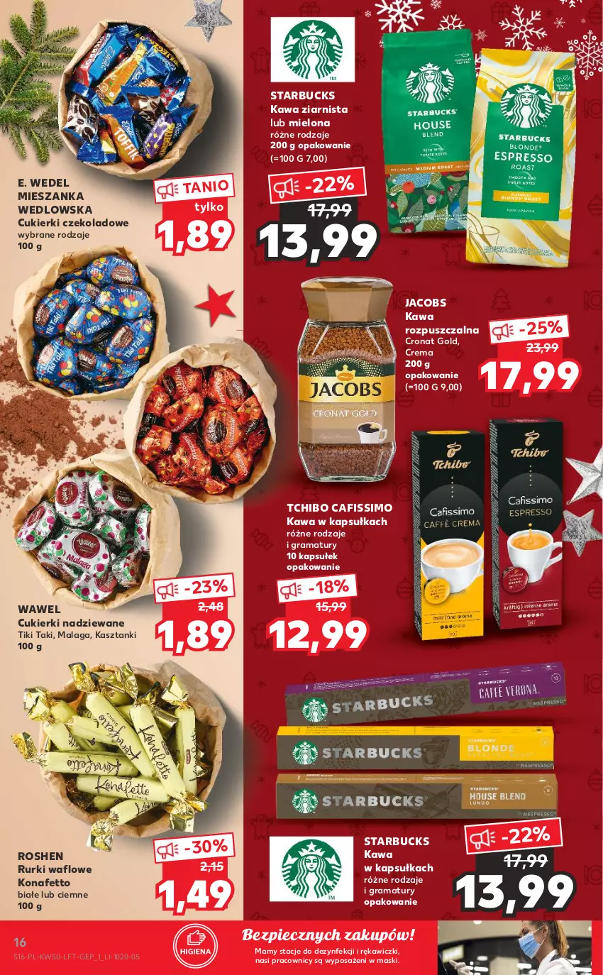 Gazetka promocyjna Kaufland - OFERTA TYGODNIA - ważna 16.12 do 21.12.2021 - strona 16 - produkty: Cafissimo, Cukier, Cukierki, Cukierki czekoladowe, Cukierki nadziewane, E. Wedel, Gra, Jacobs, Kawa, Kawa rozpuszczalna, Kawa ziarnista, Mieszanka wedlowska, Piec, Rama, Rurki, Tchibo, Wawel