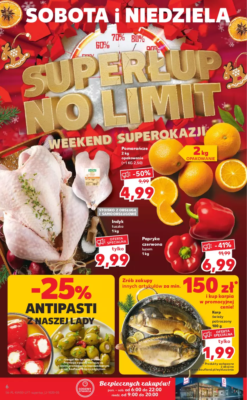 Gazetka promocyjna Kaufland - OFERTA TYGODNIA - ważna 16.12 do 21.12.2021 - strona 6 - produkty: Karp, Papryka, Papryka czerwona, Piec, Pomarańcze, Tusz, Waga