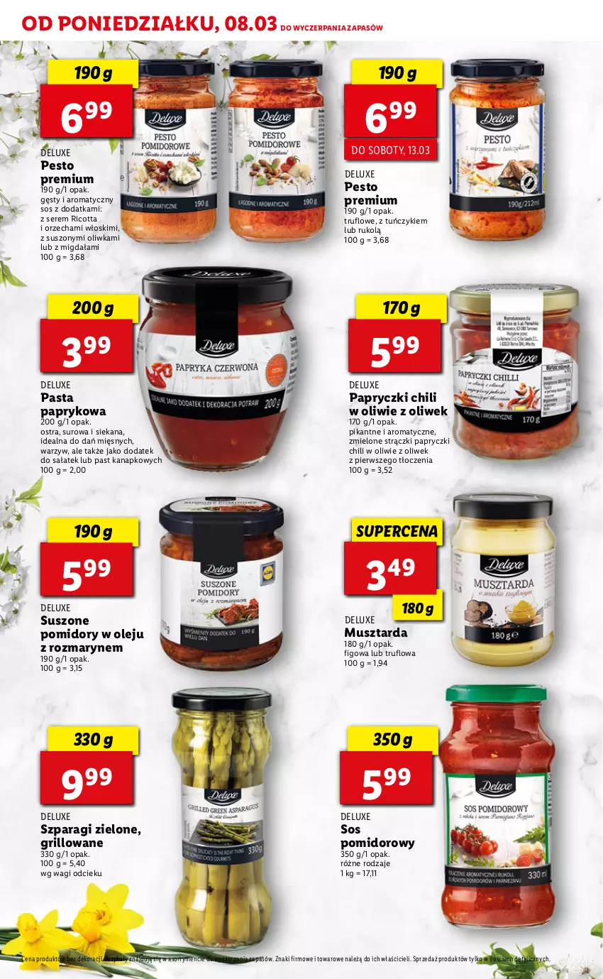 Gazetka promocyjna Lidl - DELUXE WIELKANOC - ważna 08.03 do 13.03.2021 - strona 20 - produkty: Grill, Mus, Musztarda, Olej, Pesto, Pomidory, Ricotta, Sałat, Ser, Sos, Sos pomidorowy, Suszone pomidory, Tuńczyk, Wagi