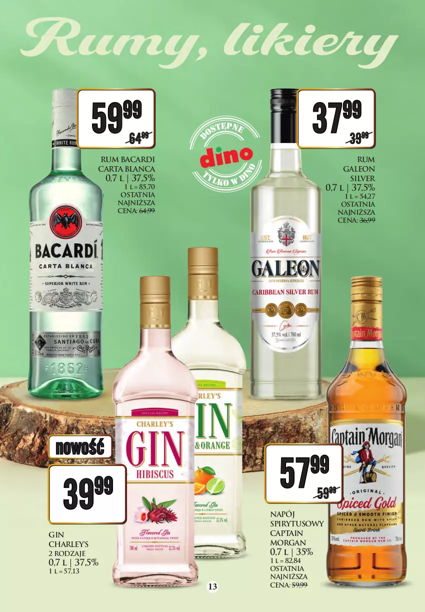 Gazetka promocyjna Dino - Katalog alkoholowy czerwiec 05-10.06 - ważna 04.06 do 10.06.2023 - strona 13 - produkty: Bacardi, Captain Morgan, Gin, Leon, Napój, Rum