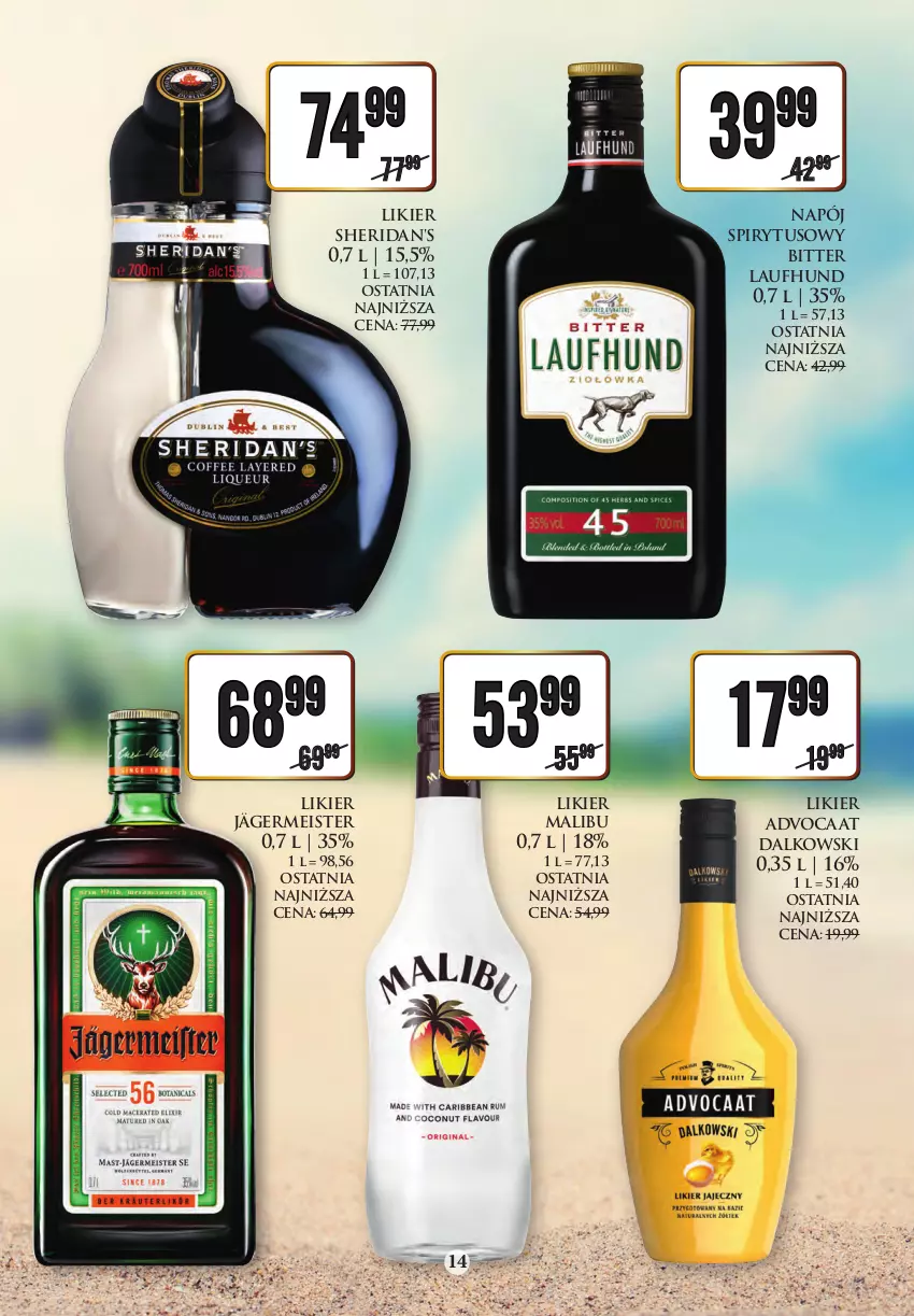 Gazetka promocyjna Dino - Katalog alkoholowy czerwiec 05-10.06 - ważna 04.06 do 10.06.2023 - strona 14 - produkty: Advocaat, Likier, Malibu, Napój, Sheridan's