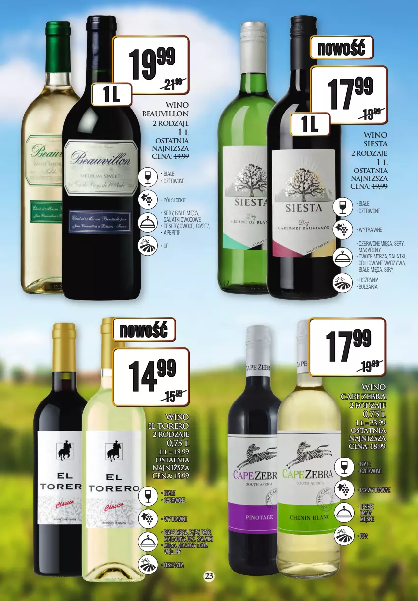 Gazetka promocyjna Dino - Katalog alkoholowy czerwiec 05-10.06 - ważna 04.06 do 10.06.2023 - strona 23 - produkty: Deser, Drób, Grill, Makaron, Owoce, Owoce morza, Piec, Ryż, Sałat, Ser, Warzywa, Wino