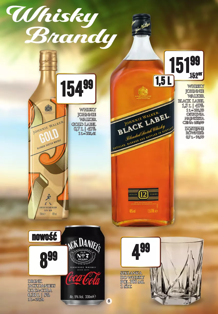 Gazetka promocyjna Dino - Katalog alkoholowy czerwiec 05-10.06 - ważna 04.06 do 10.06.2023 - strona 8 - produkty: Brandy, Coca-Cola, Jack Daniel's, Johnnie Walker, Lack, Szklanka, Whisky