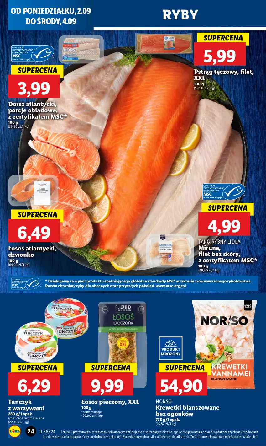 Gazetka promocyjna Lidl - GAZETKA - ważna 02.09 do 04.09.2024 - strona 30 - produkty: Dorsz, Krewetki, Miruna, Piec, Por, Pstrąg, Pstrąg tęczowy, Tuńczyk, Warzywa