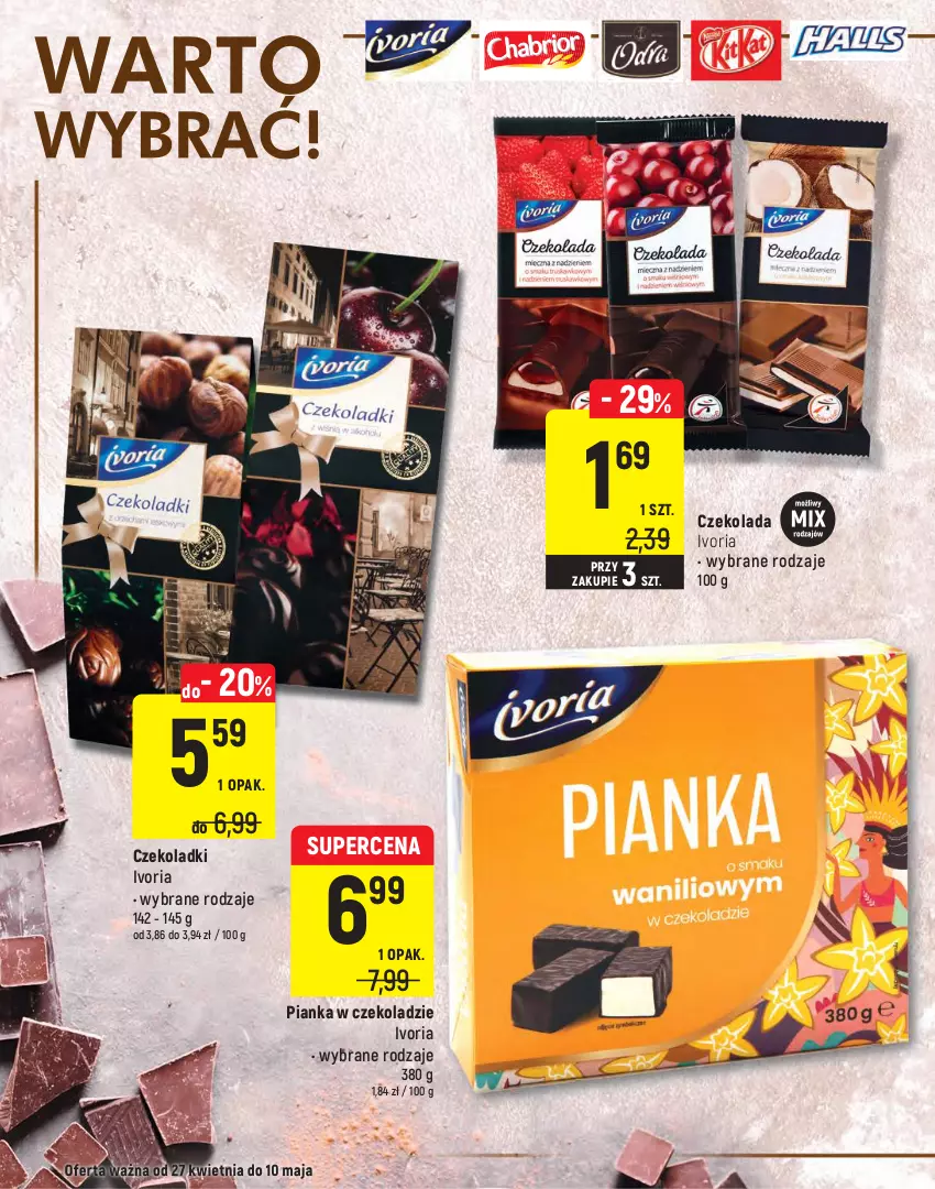 Gazetka promocyjna Intermarche - Warto wybrać - ważna 27.04 do 10.05.2021 - strona 10 - produkty: Baton, Chabrior, Cukier, Cukierki, Czekolada, Gra, Guma do żucia, Halls, Pianka w czekoladzie