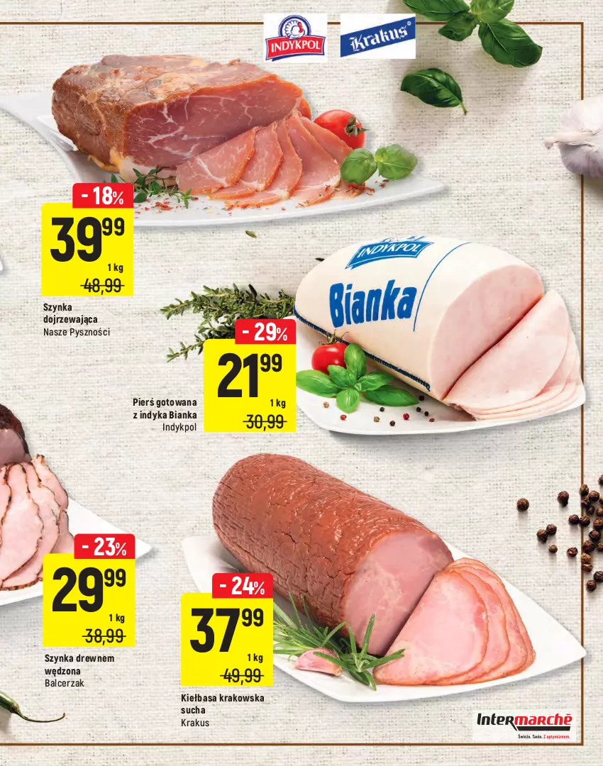 Gazetka promocyjna Intermarche - Warto wybrać - ważna 27.04 do 10.05.2021 - strona 3 - produkty: Bianka, Kiełbasa, Kiełbasa krakowska, Krakus, Ser, Sok, Sokołów, Szynka