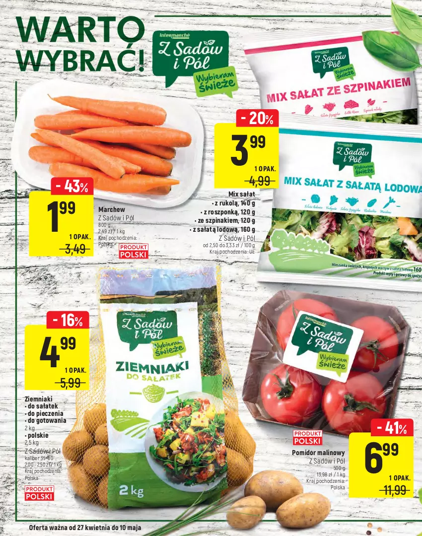 Gazetka promocyjna Intermarche - Warto wybrać - ważna 27.04 do 10.05.2021 - strona 4 - produkty: Cebula, Mieszanka orzechowa, Piec, Pomidor malinowy, Sałat, Szpinak, Ziemniaki