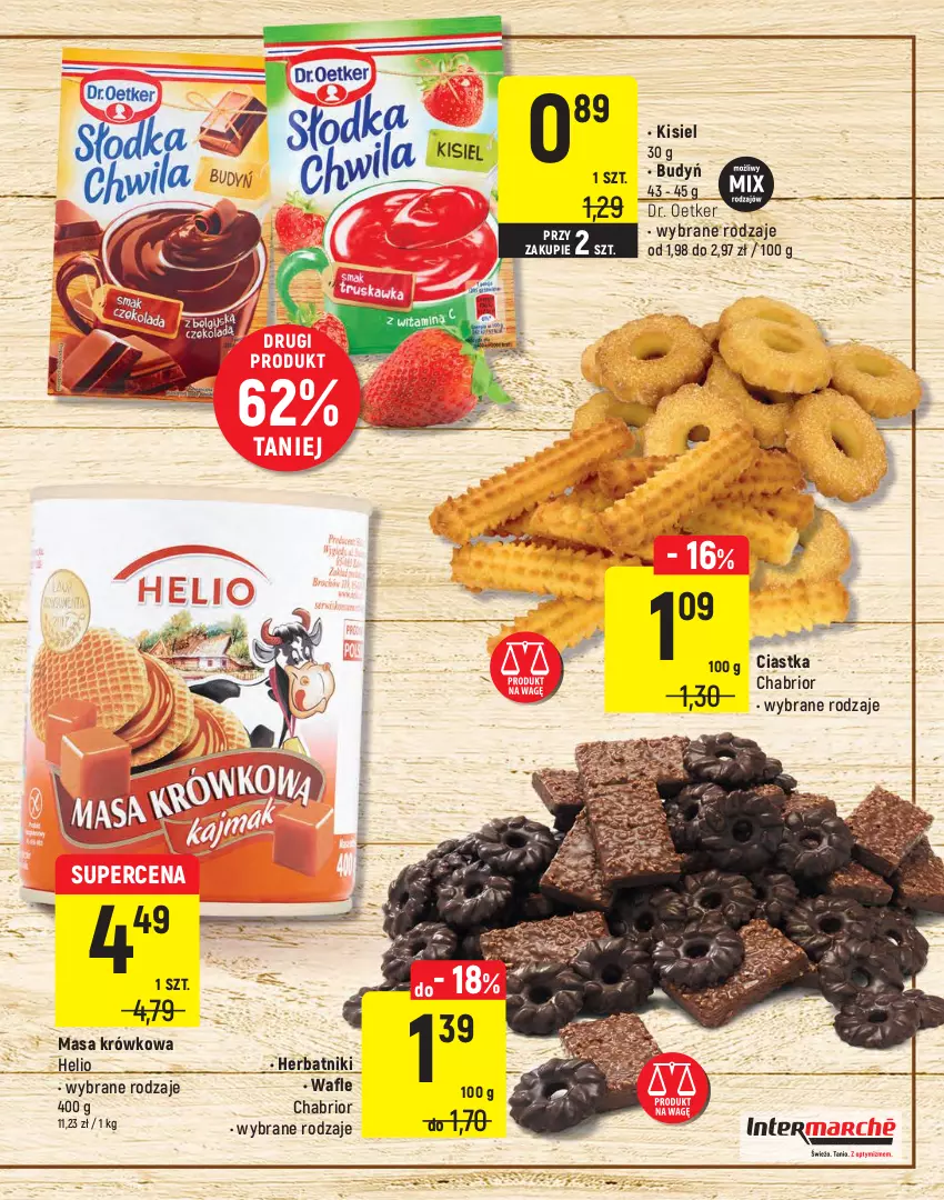 Gazetka promocyjna Intermarche - Warto wybrać - ważna 27.04 do 10.05.2021 - strona 9 - produkty: Budyń, Chabrior, Ciastka, Dr. Oetker, Helio, Herbata, Herbata czarna, Herbata owocowa, Herbatniki, Kisiel, Masa krówkowa, Wafle