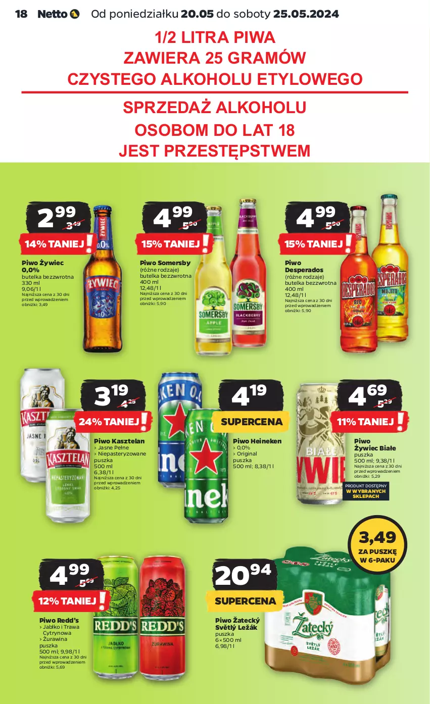 Gazetka promocyjna Netto - Artykuły spożywcze - ważna 20.05 do 25.05.2024 - strona 18 - produkty: Desperados, Gin, Gra, Heineken, Kasztelan, Piwa, Piwo, Somersby