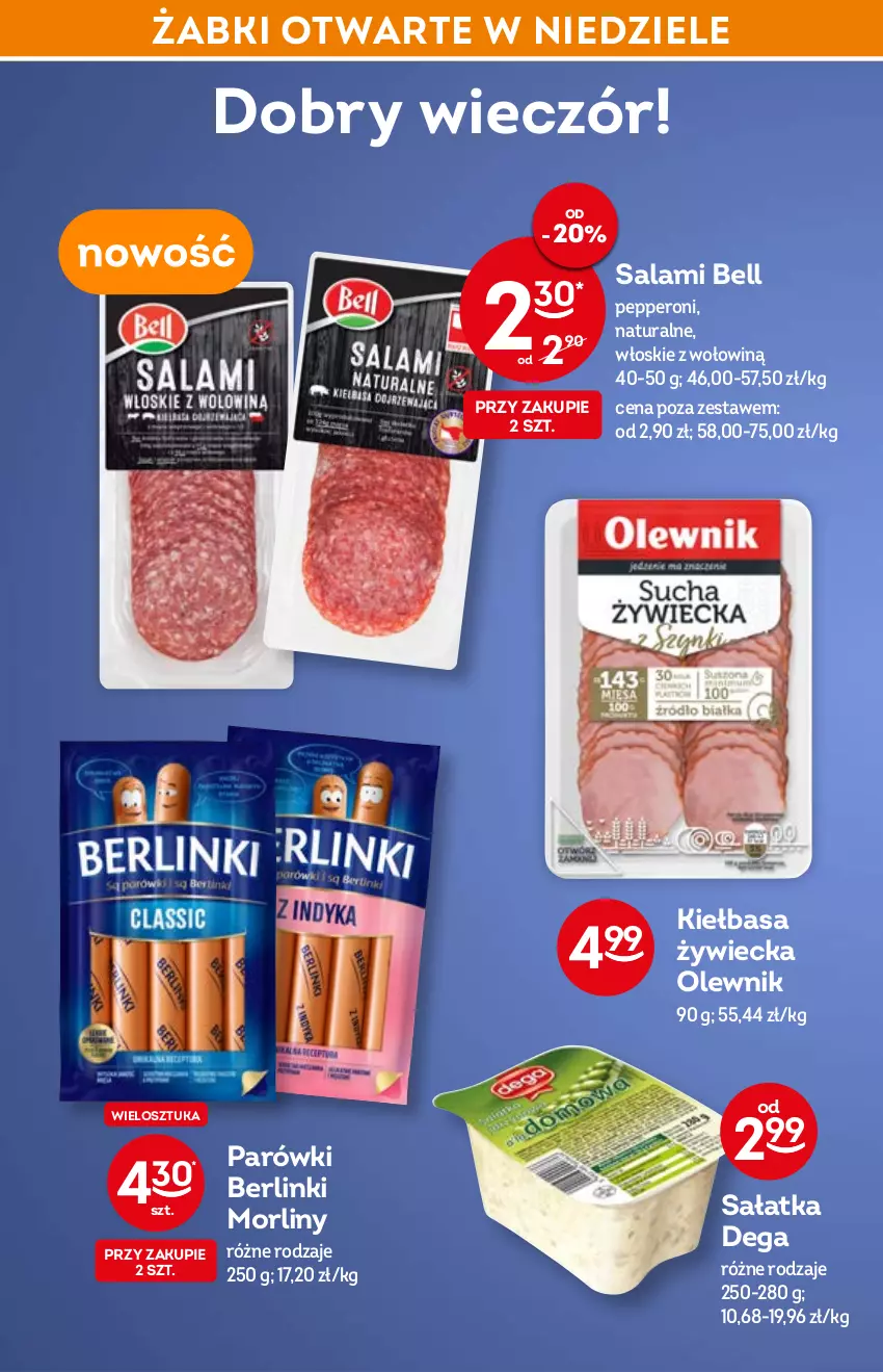 Gazetka promocyjna Żabka - ważna 16.02 do 22.02.2022 - strona 42 - produkty: Bell, Berlinki, Dega, Kiełbasa, Lisner, Morliny, Olewnik, Parówki, Pastella, Salami, Sałat, Sałatka