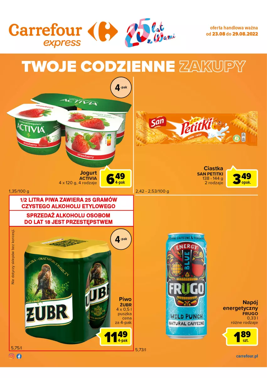 Gazetka promocyjna Carrefour - Gazetka Express - ważna 23.08 do 29.08.2022 - strona 2 - produkty: Activia, Ciastka, Jogurt, Napój, Piwo