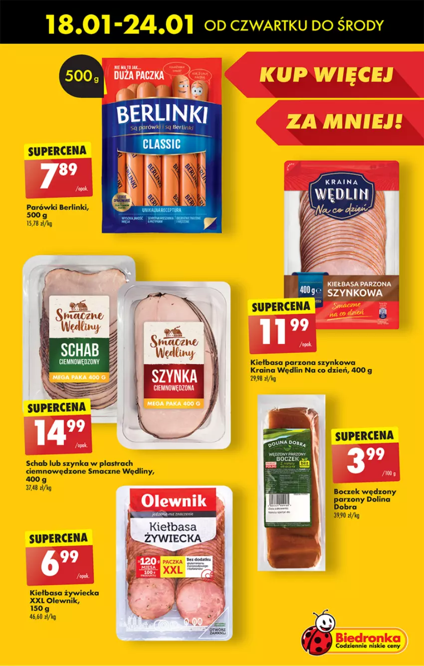 Gazetka promocyjna Biedronka - Od czwartku - ważna 18.01 do 24.01.2024 - strona 43 - produkty: Berlinki, Boczek, Kiełbasa, Olewnik, Parówki, Szynka