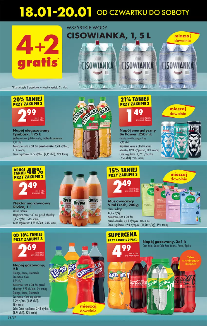 Gazetka promocyjna Biedronka - Od czwartku - ważna 18.01 do 24.01.2024 - strona 60 - produkty: Cisowianka, Coca-Cola, Gra, Mięta, Mus, Napój, Napój gazowany, Oranżada, Por, Sprite, Tymbark