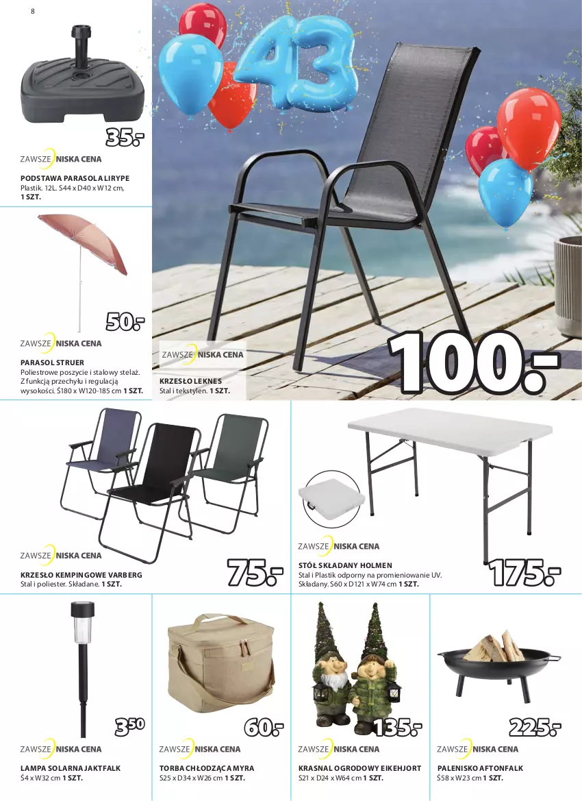 Gazetka promocyjna Jysk - Oferta tygodnia - ważna 20.04 do 03.05.2022 - strona 9 - produkty: Fa, Krzesło, Lampa, Palenisko, Parasol, Por, Sok, Stół, Torba