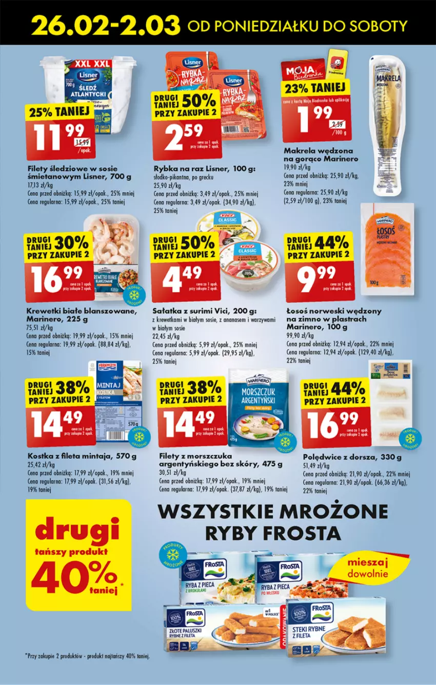 Gazetka promocyjna Biedronka - Od poniedzialku - ważna 26.02 do 02.03.2024 - strona 35 - produkty: Ananas, Dorsz, Frosta, Krewetki, Lisner, Mintaj, Paluszki rybne, Rybka na raz, Sałat, Sałatka, Sos, Surimi, Warzywa