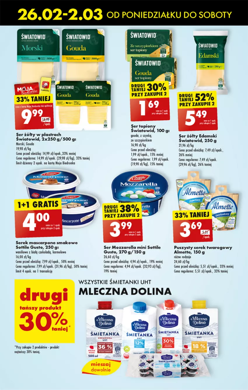 Gazetka promocyjna Biedronka - Od poniedzialku - ważna 26.02 do 02.03.2024 - strona 41 - produkty: Almette, Dron, Edam, Gouda, Mascarpone, Mozzarella, Ser, Serek, Serek twarogowy, Top, Tran