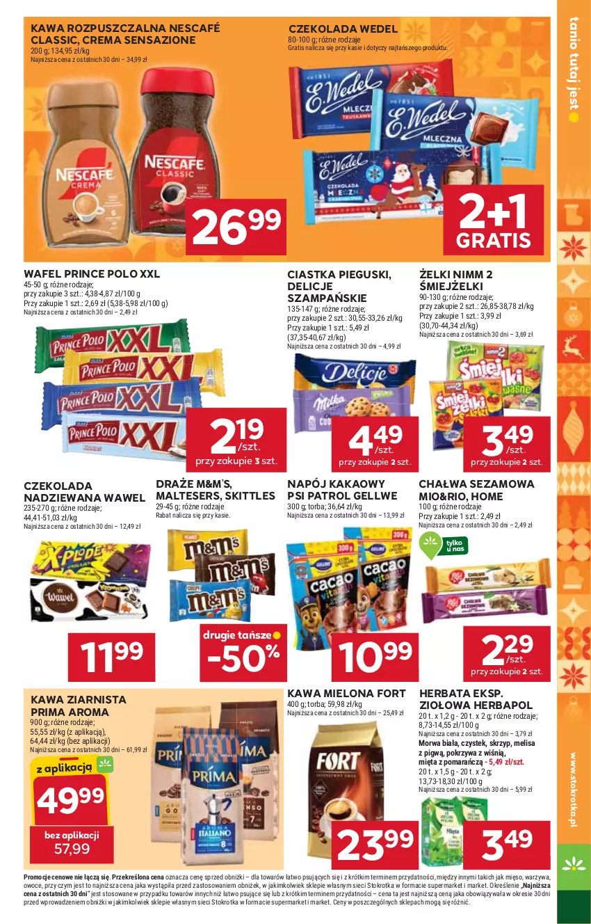 Gazetka promocyjna Stokrotka - Market - ważna 27.11 do 03.12.2025 - strona 19 - produkty: Chałwa, Ciastka, Czekolada, Czekolada nadziewana, Delicje, Gra, Herbapol, Herbata, Kakao, Kawa, Kawa mielona, Kawa rozpuszczalna, Kawa ziarnista, Mięso, Mięta, Napój, Nescafé, Owoce, Prima, Prince Polo, Psi Patrol, Ser, Sezam, Stek, Torba, Warzywa, Wawel