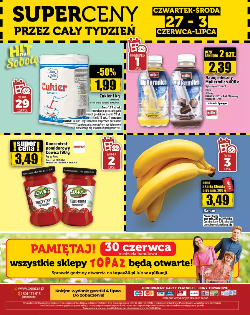 Gazetka promocyjna Topaz - Gazetka - ważna 27.06 do 03.07.2024 - strona 24 - produkty: Cukier, Karkówka wieprzowa, Napój, Napój mleczny, Olej, Top, Waga