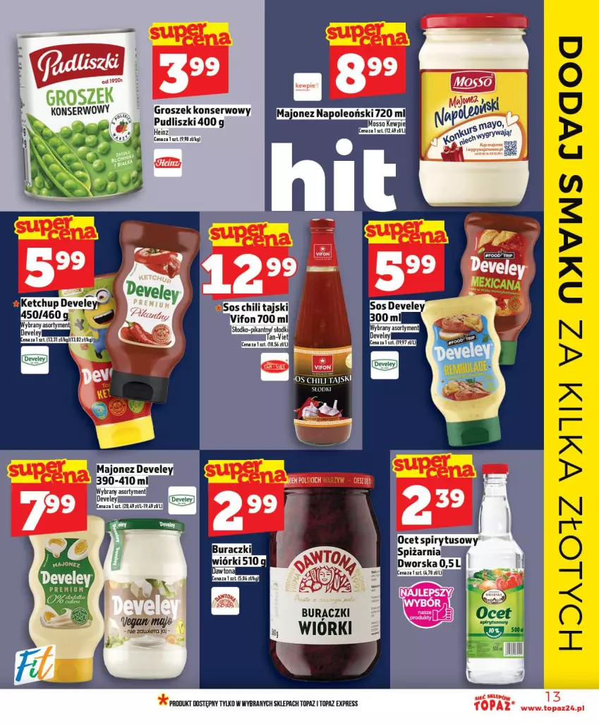 Gazetka promocyjna Topaz - Gazetka - ważna 02.01 do 07.01.2026 - strona 13 - produkty: Buraczki, Groszek, Heinz, Majonez, Pudliszki, Ser, Sos, Top