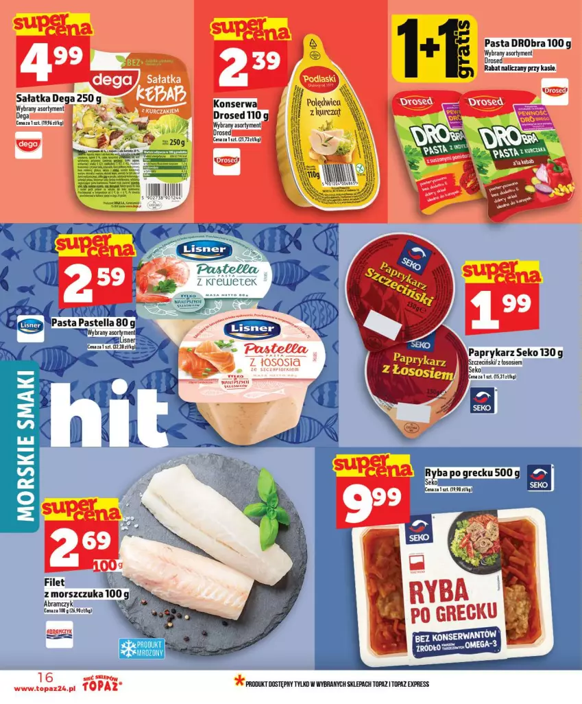 Gazetka promocyjna Topaz - Gazetka - ważna 02.01 do 07.01.2026 - strona 16 - produkty: Papryka, Paprykarz, Pastella, Ryba, Ryba po grecku, SEKO, Sos, Top