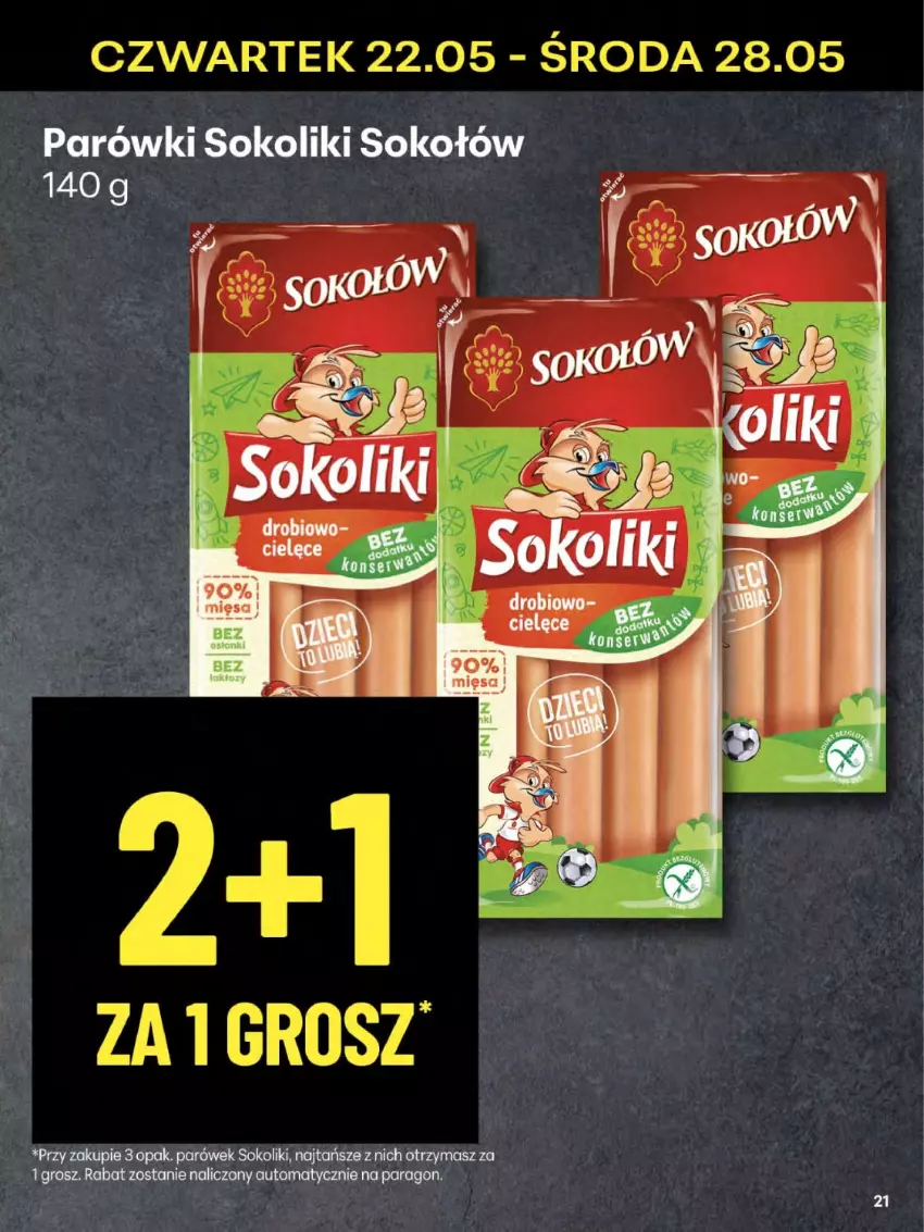 Gazetka promocyjna Delikatesy Centrum - Franczyza DC21 Czwartek - ważna 22.05 do 28.05.2025 - strona 21 - produkty: Parówki, Parówki sokoliki, Sok, Sokołów