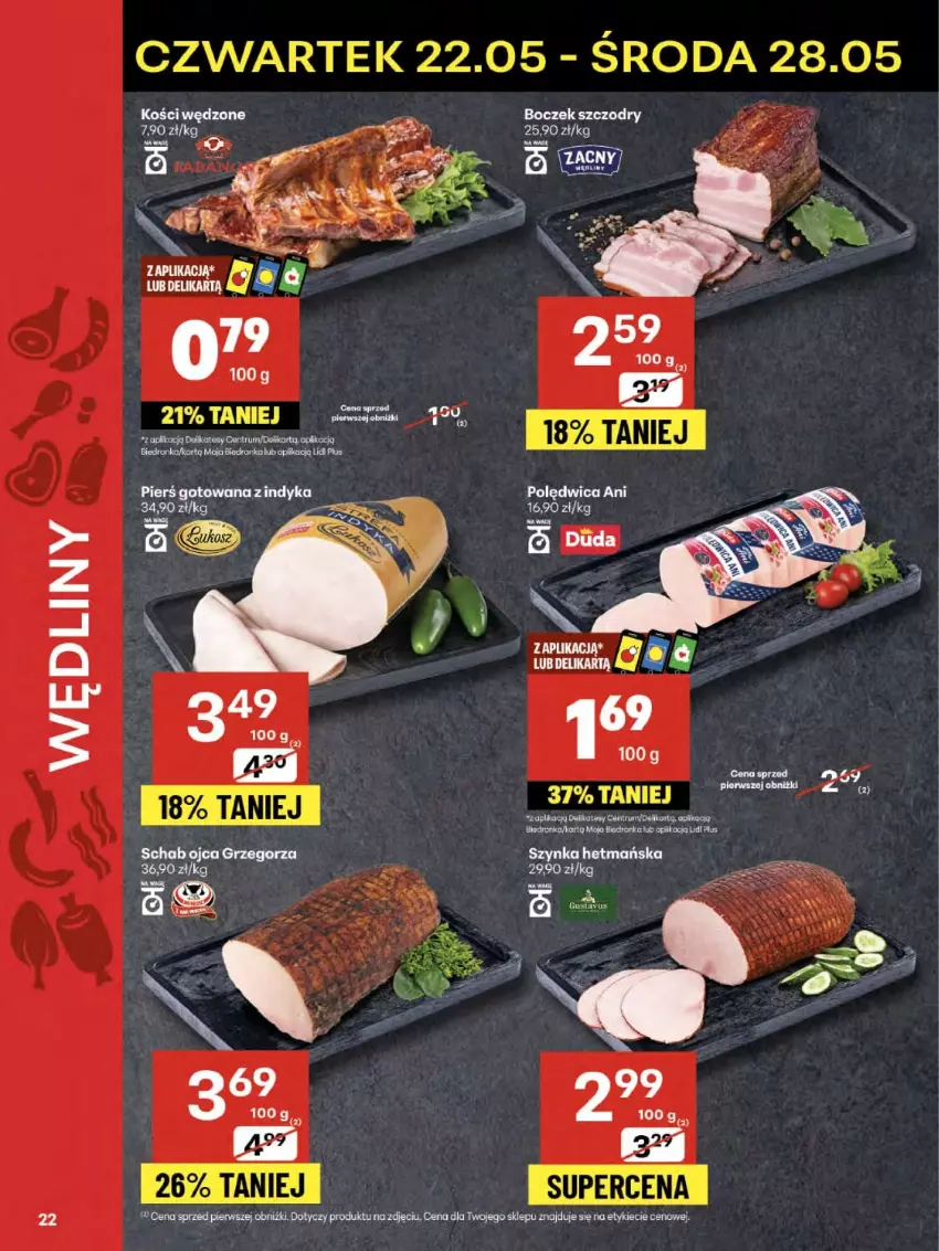 Gazetka promocyjna Delikatesy Centrum - Franczyza DC21 Czwartek - ważna 22.05 do 28.05.2025 - strona 22 - produkty: Boczek, Dron, Duda, Polędwica, Szynka