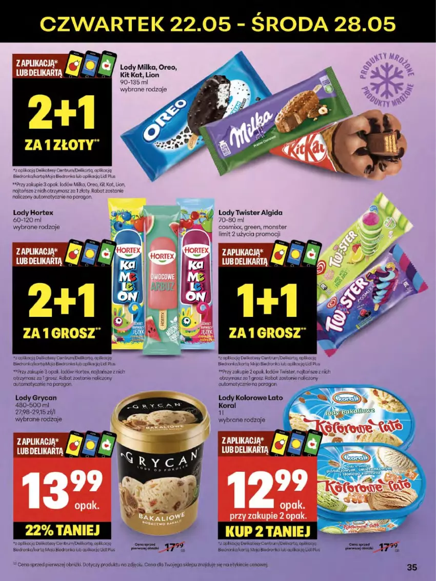 Gazetka promocyjna Delikatesy Centrum - Franczyza DC21 Czwartek - ważna 22.05 do 28.05.2025 - strona 35 - produkty: Algida, Dron, Gry, Hortex, Kit Kat, Koc, LG, Lion, Lody, Milka, Oreo, Orka, Por, Rum