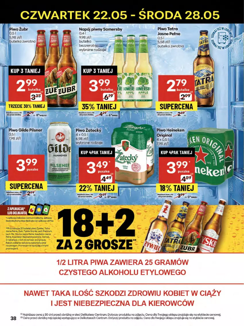 Gazetka promocyjna Delikatesy Centrum - Franczyza DC21 Czwartek - ważna 22.05 do 28.05.2025 - strona 38 - produkty: Dron, Gra, Harnaś, Heineken, Kasztelan, Koc, Lech Premium, Napój, Piec, Piwa, Piwo, Rum, Somersby, Tatra, Tyskie, Warka