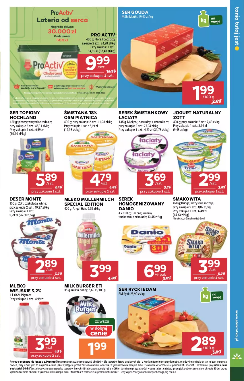 Gazetka promocyjna Stokrotka - Market - ważna 11.09 do 17.09.2025 - strona 13 - produkty: Burger, Czekolada, Danio, Danone, Deser, Edam, Flora, Gouda, Gry, Hochland, Jogurt, Jogurt naturalny, Mięso, Mleko, Mola, Monte, Müller, Müllermilch, Owoce, Piątnica, Rycki Edam, Ser, Ser topiony, Serek, Serek homogenizowany, Smakowita, Top, Warzywa, Zott