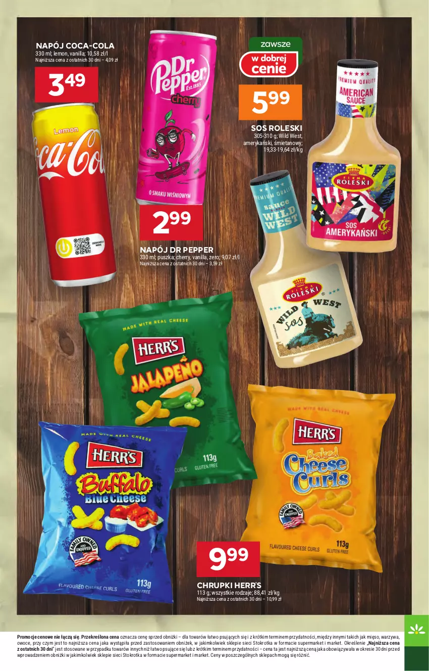 Gazetka promocyjna Stokrotka - Market - ważna 11.09 do 17.09.2025 - strona 15 - produkty: Chrupki, Coca-Cola, Mięso, Napój, Owoce, Sos, Warzywa