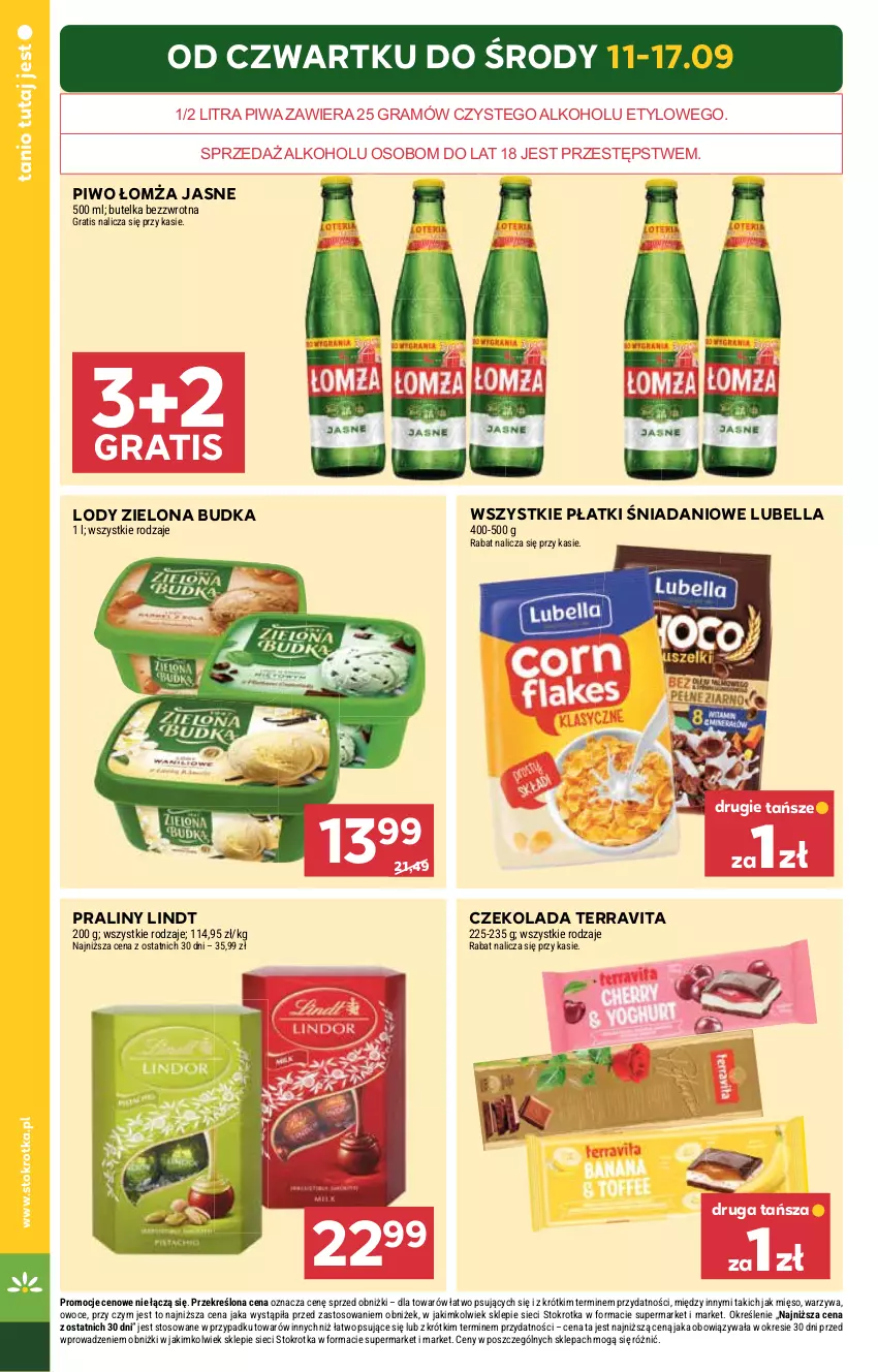 Gazetka promocyjna Stokrotka - Market - ważna 11.09 do 17.09.2025 - strona 2 - produkty: Bell, Bella, Czekolada, Danio, Gra, Lindt, Lody, Lubella, Mięso, Owoce, Piwa, Piwo, Praliny, Warzywa, Zielona Budka