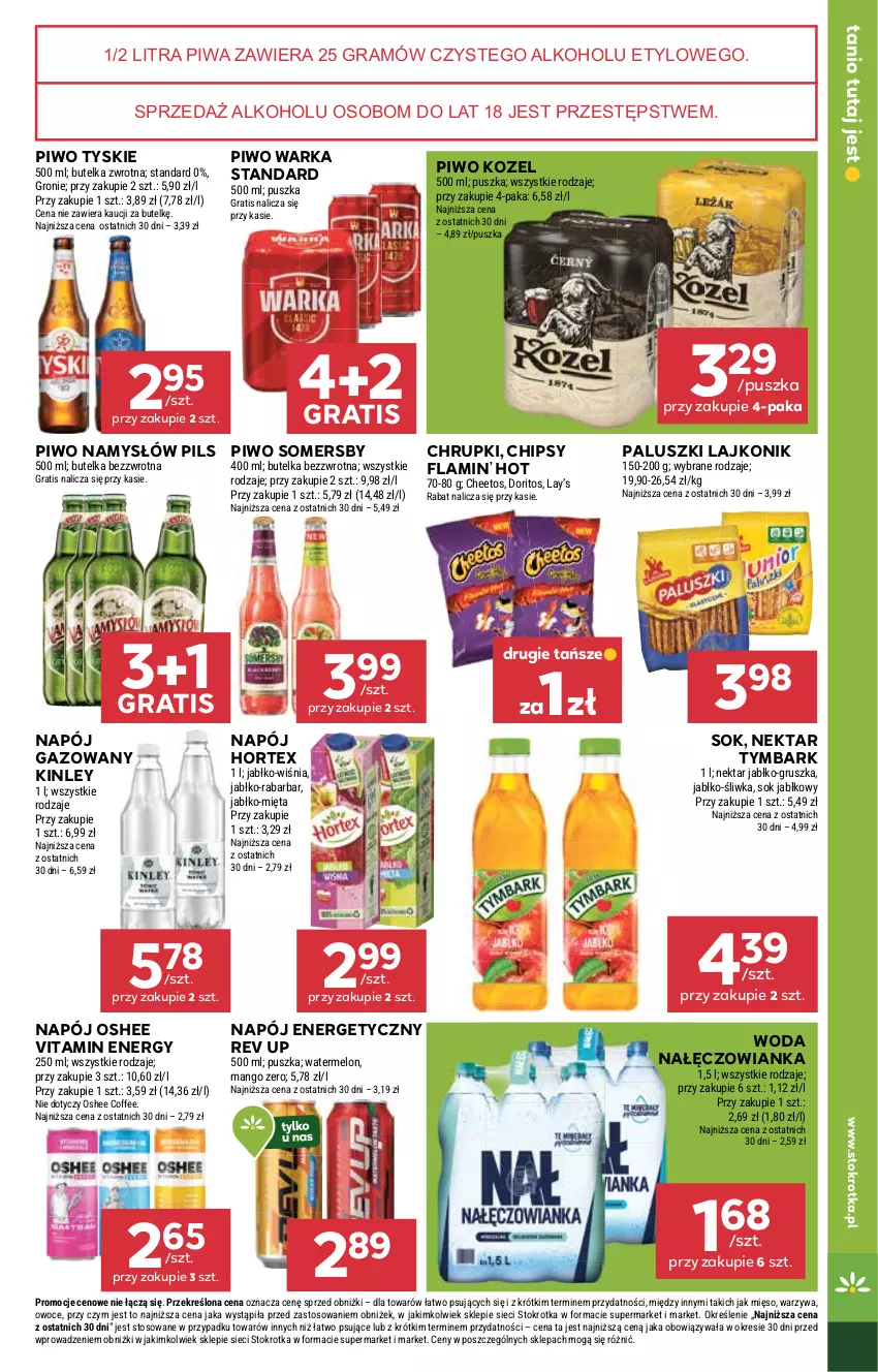 Gazetka promocyjna Stokrotka - Market - ważna 11.09 do 17.09.2025 - strona 25 - produkty: Cheetos, Chipsy, Chrupki, Gra, Hortex, Kozel, Lajkonik, Lay’s, Mango, Melon, Mięso, Mięta, Nałęczowianka, Namysłów, Napój, Napój energetyczny, Napój gazowany, Nektar, Oshee, Owoce, Piwa, Piwo, Sok, Sok jabłkowy, Somersby, Tymbark, Tyskie, Warka, Warzywa, Woda