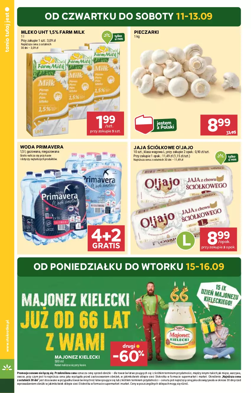 Gazetka promocyjna Stokrotka - Market - ważna 11.09 do 17.09.2025 - strona 4 - produkty: Fa, Farm Milk, Gra, Jaja, Majonez, Mięso, Mleko, Owoce, Piec, Prima, Primavera, Warzywa, Woda