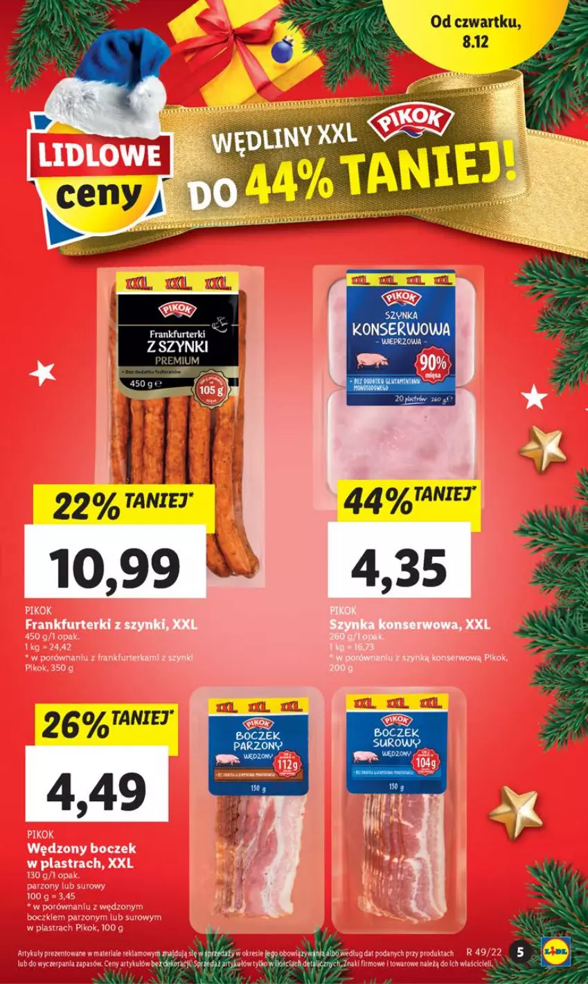 Gazetka promocyjna Lidl - GAZETKA - ważna 07.12 do 11.12.2022 - strona 5 - produkty: Boczek, Frankfurterki, Ser, Szynka