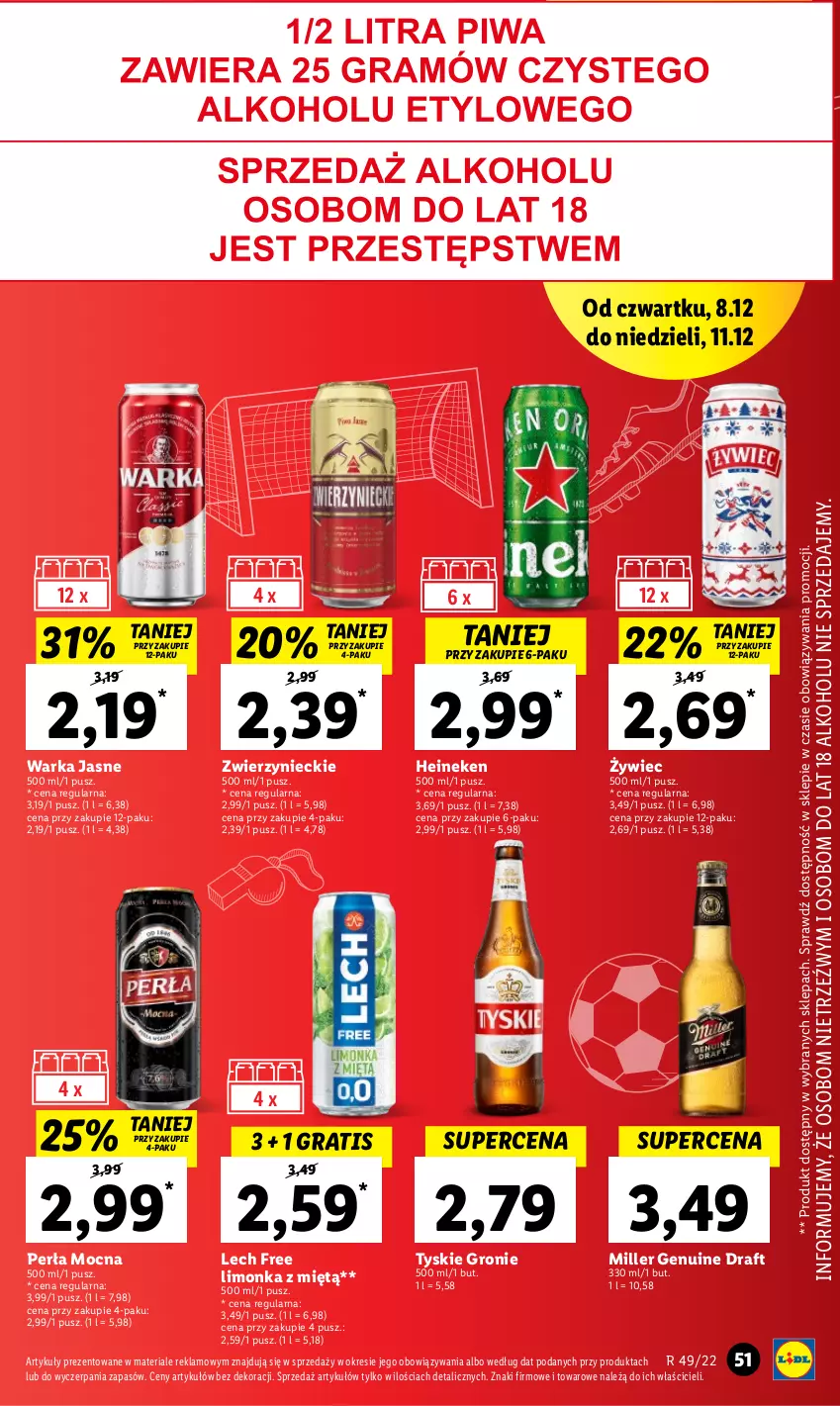 Gazetka promocyjna Lidl - GAZETKA - ważna 07.12 do 11.12.2022 - strona 57 - produkty: Gra, Heineken, Limonka, Perła, Piwa, Tyskie, Warka