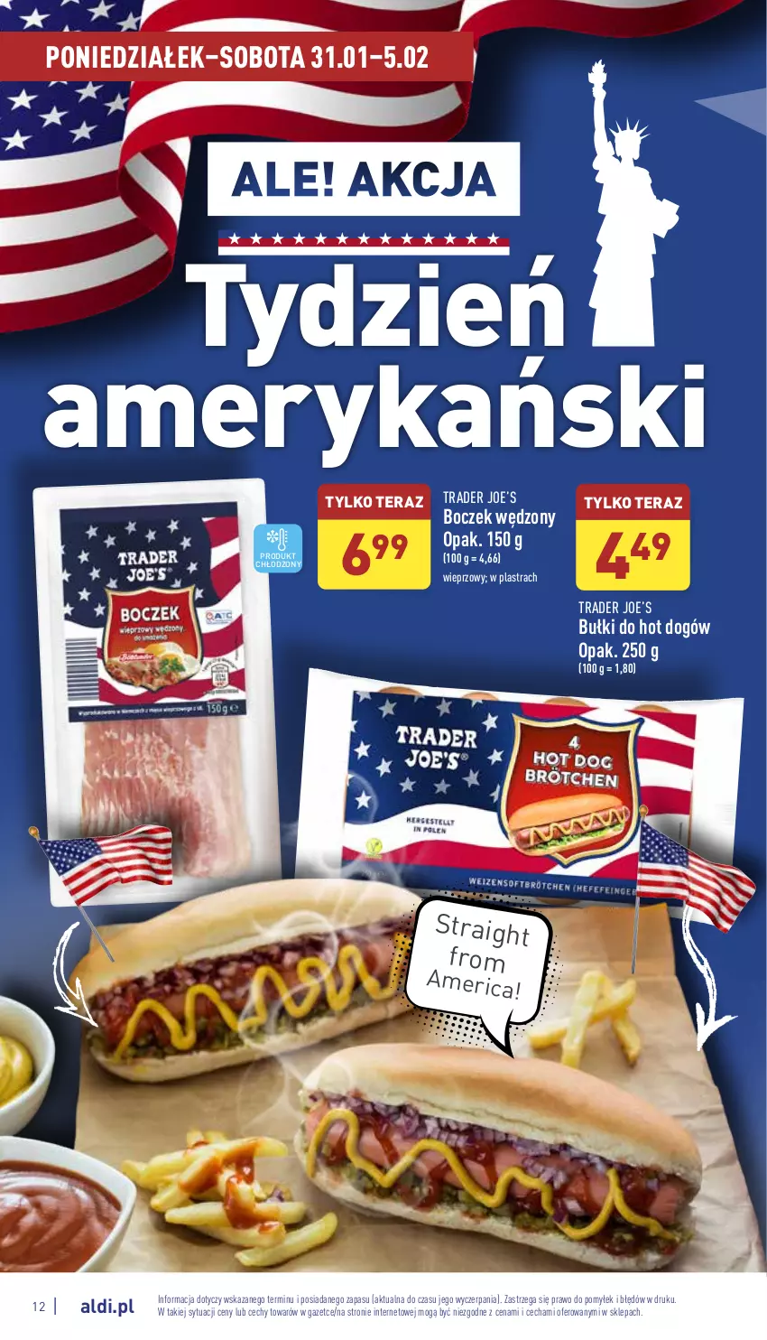 Gazetka promocyjna Aldi - Katalog spożywczy - ważna 31.01 do 05.02.2022 - strona 12 - produkty: Boczek, Bułki do hot dogów, Hot dog, Tera