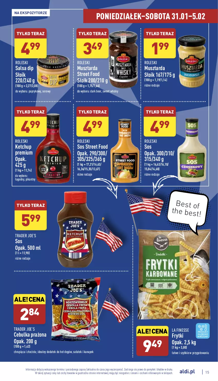 Gazetka promocyjna Aldi - Katalog spożywczy - ważna 31.01 do 05.02.2022 - strona 15 - produkty: Frytki, Hot dog, Ketchup, Mus, Musztarda, Sałat, Salsa, Ser, Sos, Tera, Whisky