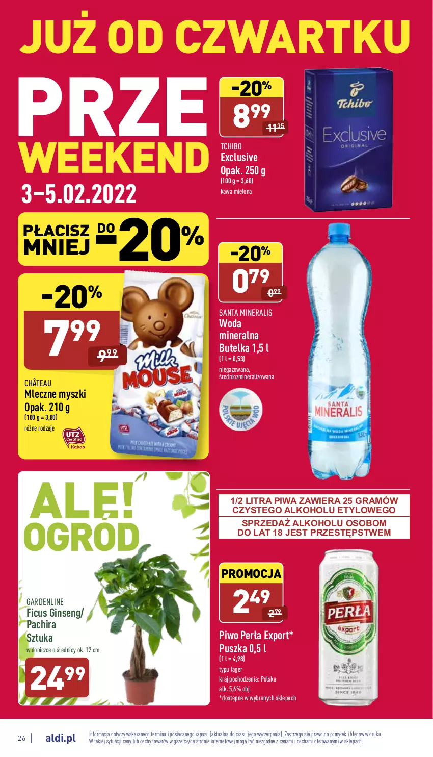 Gazetka promocyjna Aldi - Katalog spożywczy - ważna 31.01 do 05.02.2022 - strona 26 - produkty: Gin, Gra, Kawa, Kawa mielona, Mysz, Perła, Piwa, Piwo, Por, Tchibo, Woda, Woda mineralna